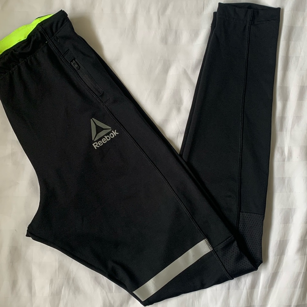 Reebok speedwick running tights mesh inserts reflective areas drawstring EUC